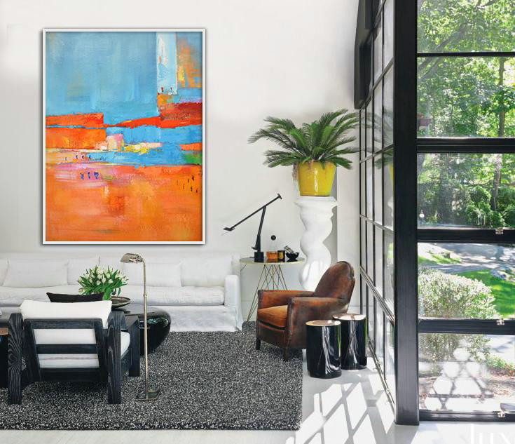Large Abstract Art Handmade Oil Painting,Vertical Palette Knife Contemporary Art,Large Colorful Wall Art,Red,Orange,Sky Blue,Pink.etc